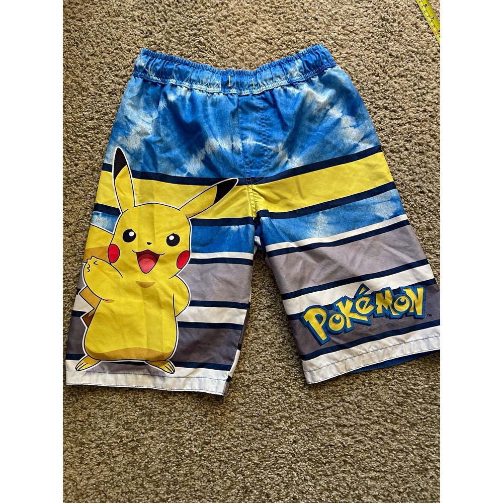 Pokémon Pikachu Boys Swim Trunks L Blue/Yellow Striped graphic gamer